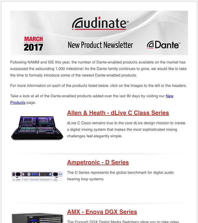 Audinate New Product Newsletter, NAMM and ISE 2017 Edition